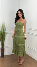 Vestido de punto sin tirantes verde Vivara