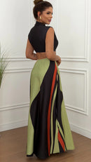 Vestido largo elegante estampado con hebilla