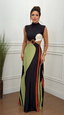 Vestido largo elegante estampado con hebilla