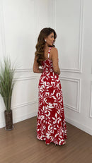 Vestido de Lino Estampado Rojo Sarah